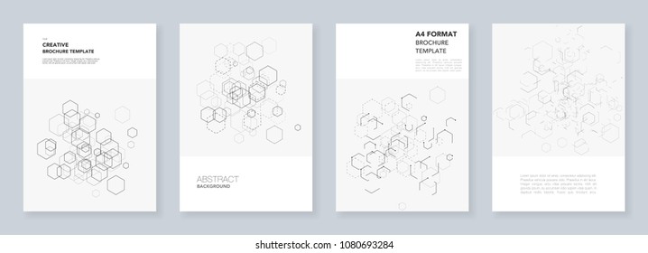 Minimal brochure templates with hexagons and lines on white. Hexagon infographic. Digital technology, science or medical concept.Templates for flyer, leaflet, brochure, report, presentation