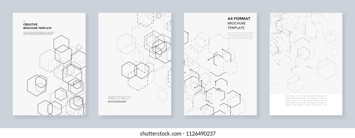 Minimal brochure templates with hexagons and lines on white. Hexagon infographic. Digital technology, science or medical concept.Templates for flyer, leaflet, brochure, report, presentation.