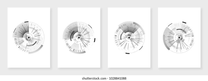 Minimal brochure templates. Isolated circle elements on white background. Technology sci-fi concept, abstract vector design. Templates for flyer, leaflet, brochure, report, presentation, advertising