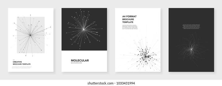 Minimal brochure templates. Molecule models on white background. Technology sci-fi or medical concept, abstract vector design. Templates for flyer, leaflet, brochure, report, presentation, advertising