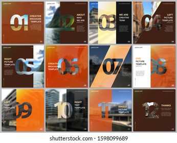 Minimal brochure templates with numbers. Easy to edit and customize. Covers design templates for square flyer, leaflet, brochure, report, presentation, advertising, magazine.