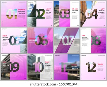 Minimal brochure templates with numbers. Easy to edit and customize. Covers design templates for square flyer, leaflet, brochure, report, presentation, advertising, magazine.