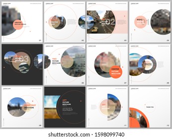 Minimal brochure templates with orange color circles, round shapes. Covers design templates for square flyer, leaflet, education brochure, report, presentation, advertising, magazine, school project.