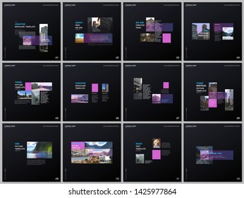 Minimal brochure templates with pink color rectangles, rectangular shapes. Covers design templates for square flyer, leaflet, brochure, report, presentation, blog, advertising, magazine for blogging.