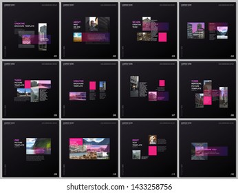 Minimal brochure templates with pink color rectangles, rectangular shapes. Covers design templates for square flyer, leaflet, brochure, report, presentation, blog, advertising, magazine for blogging.