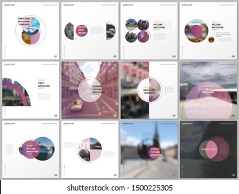 Minimal brochure templates with pink color circles, round shapes. Covers design templates for square flyer, leaflet, brochure, report, presentation, blog, advertising, magazine for blogging.