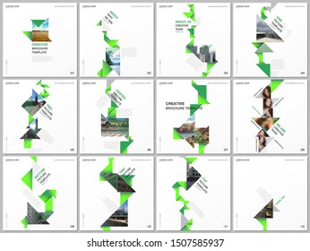 Minimal brochure templates with triangles, triangular shapes, polygons. Covers design templates for square flyer, leaflet, brochure, report, presentation, blog, advertising, magazine for blogging.