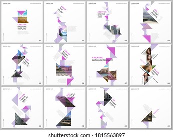 Minimal brochure templates with triangles, triangular shapes, polygons. Covers design templates for square flyer, leaflet, brochure, report, presentation, blog, advertising, magazine for blogging.