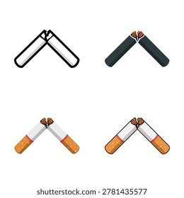 Minimal broken cigarette icons in monochrome and color, anti smoking graphics for social media, posters, healthcare campaigns, school programs resources