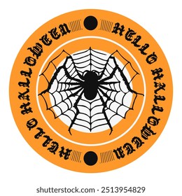 Minimal Brutalism Flat Style Sticked Mockup, Hello Halloween Pixelated Gothic Typography and Black Big Spider Place at Center