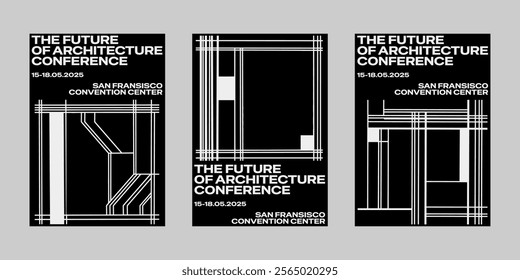 Minimal brutalism Poster Set, Cover Collection Template. Print Template for Flyer and Brochure. Streetwear Brutalism Poster Bundle. Event Template Vector.