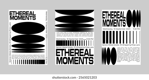 Minimal brutalism Poster Set, Cover Collection Template. Print Template for Flyer and Brochure. Streetwear Brutalism Poster Bundle. Event Template Vector.