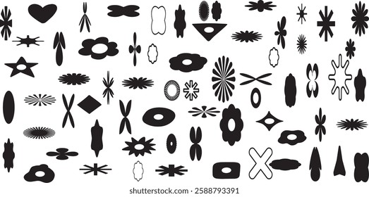 Minimal brutalist shape stickers. Vector geometric star shaped icons.