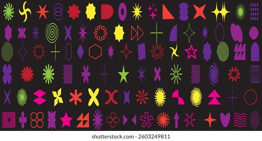 Minimal brutalist shape stickers. Vector geometric star shaped icons.