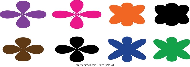 Minimal Brutalist Aufkleber Set: Geometrische Sterne, abstrakte Blumen und Retro-Sonnenburst-Rahmen