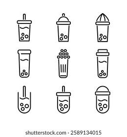 Minimal bubble tea outline. Use for cafe sign, coffee shop sign, banner or glass screen printing.