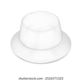 Minimal bucket hat with mockup realistic vector illustration. Streetwear headgear accessory logo template 3d model on white background