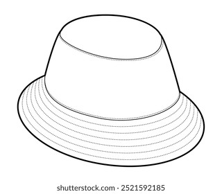 Minimal Bucket Hat. Summer Head Fashion accessory cap with narrow brim clothing technical illustration. Vector headgear for Men, women, unisex style, flat template CAD mockup sketch outline isolated