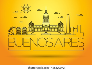 Minimal Buenos Aires City Linear Skyline with Typographic Design