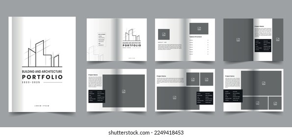 Minimal building architecture portfolio template and interior portfolio layout design, real estate