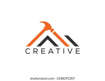 Minimal Building Construction logo vector template. Home and hammer logo