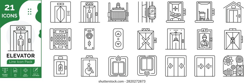 Minimal Building Lift Icon Set with Editable Vector Outline Design