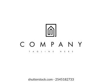 minimal building office real estate line logo design