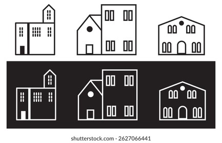 Ilustración de conjunto de iconos de contorno de edificio mínimo mejor para bienes raíces