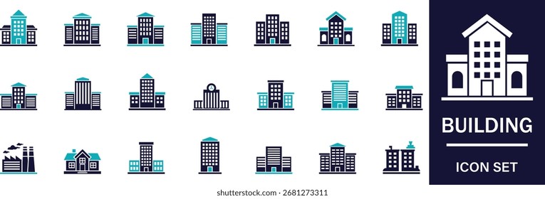 Minimal building vector set featuring skyscrapers, houses, offices, and city elements in clean outline and flat styles. Perfect for real estate, architecture, construction, and urban design projects