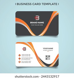 minimal business card design with yellow wavy shape, Business card template vector