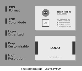 Minimal business card with photo, simple corporate business card with qr code, personal identity card, layout, set