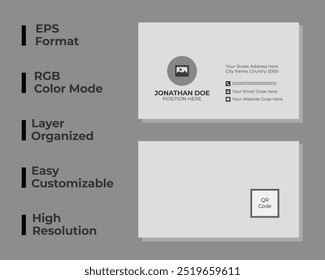 Minimal business card with photo, simple corporate business card with qr code, personal identity card, layout, set