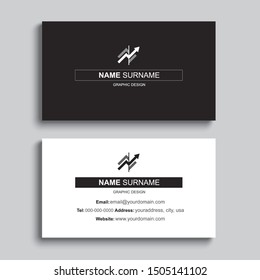 Minimal business card print template design. Black color and simple clean layout.