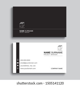 Minimal business card print template design. Black color and simple clean layout.