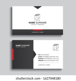 Minimal business card print template design. Black and red color simple clean layout.