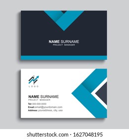 Minimal business card print template design. Blue color and simple clean layout.