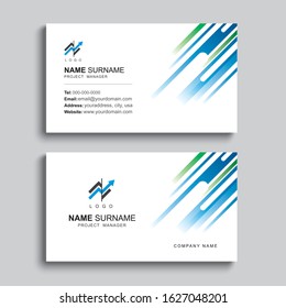 Minimal business card print template design. Blue and green color simple clean layout.