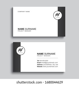 Minimal business card print template design. Black color and simple clean layout.