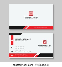 Minimal business card template design. White and red color simple.