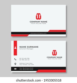 Minimal business card template design. White and red color simple.