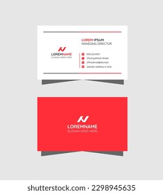 Minimal business card template. Modern corporate business card design. Professional simple and clean visiting card layout. Red, black and white calling card for company.