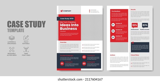 Minimal business case study flyer template. Corporate project annual report layout with company logo and icon. Professional marketing poster, brochure or research paper background.