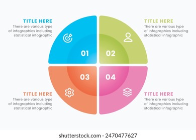 Plantilla mínima de diseño de infografía de círculo de negocios para diagrama de ciclismo. presentación y gráfico redondo. Concepto de negocio con 4 etapas. Ilustración plana moderna para visualización de datos.