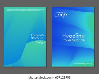 Minimal business cover design vector set. Geometric curve lines gradient. A4 leaflet templates. Flyer, corporate brochure, report cover, promotion booklet, presentation, banner, magazine page in blue.