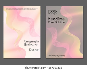 Minimal business cover design vector set. Geometric curve lines gradient. A4 templates. Gold pink flyer, corporate brochure, report cover, promotion booklet, presentation, banner, magazine page.