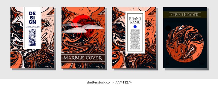 Minimal Business Cover Template. Elegant Invitation, Abstract Marble Texture Pattern. Nice Japanese Liquid Paint Corporate Identity. Simple Design Presentation, Magazine Cover, Branding Title Page