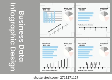 Minimal business data infographic design featuring bar chart pie chart and timeline elements in a clean modern vector layout perfect for corporate analytics presentations