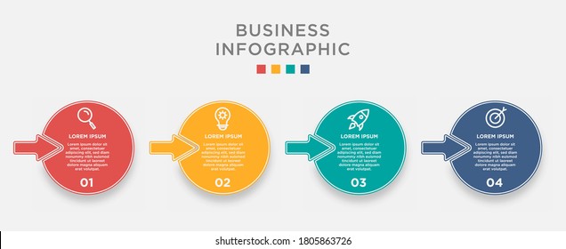 Minimal Business Info graphics template. Timeline with 4 steps, options and marketing icons .Vector linear info graphic with three circle elements. Can be use for presentation.