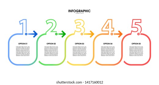 Minimal business infographic with colorful 5 steps, vector presentation template.