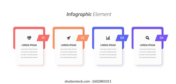 Minimal Business Infographic Design with Rectangle Label Icon and 4 Numbers for Presentation	